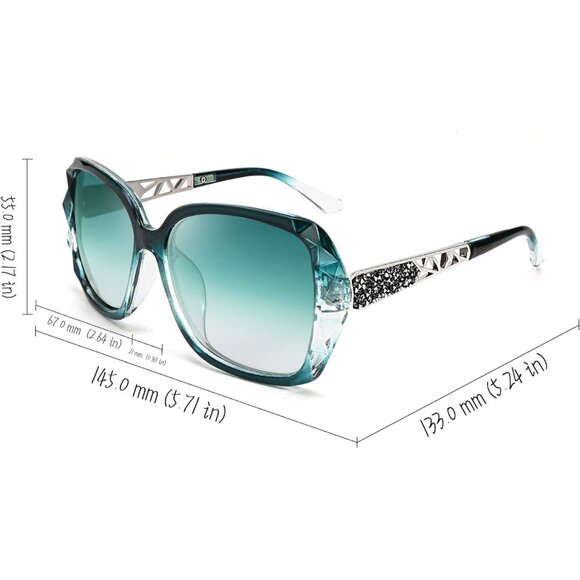 Women's Crystal Square Sunglasses Sparkling Composite Shiny Frame Design - Picture 5 of 8